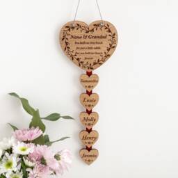 Personalised Family Hanging Hearts, Mother's Day Gift For Mum, Grandparents From Grandchildren, Choice Of Coloured Ribbons - thumbnail 3