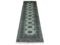 2.6x8 Pistachio Green 3 Ply Handmade Bokhara Runner Rug - Hallway Stairs Carpet, Extra Thick Pile