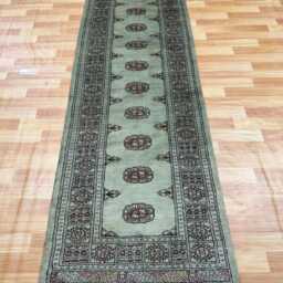 2.6x8 Pistachio Green 3 Ply Handmade Bokhara Runner Rug - Hallway Stairs Carpet, Extra Thick Pile - thumbnail 2