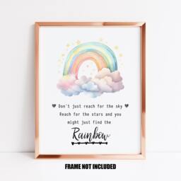 Reach For The Stars & You Might Just Find Rainbow Art Print, Nursery Decor, Childrens Room Encouragement Gift - thumbnail 1