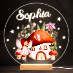 Fairy Garden Mushroom House Colourful Round Personalised Gift Lamp Night Light - Bedroom