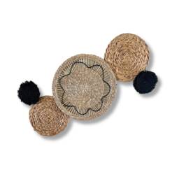 Black Flower Boho Basket Wall Decor - Set Of 5 Handmade Woven Pieces - thumbnail 2