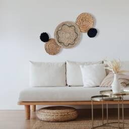 Black Flower Boho Basket Wall Decor - Set Of 5 Handmade Woven Pieces