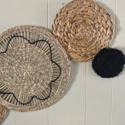 Black Flower Boho Basket Wall Decor - Set Of 5 Handmade Woven Pieces - thumbnail 4