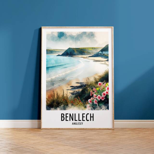 Benllech Travel Print - Watercolour Poster Design - Wall Artwork Anglesey UK Gifts Home Decor Art Gift Wales Painting Picture - image 1