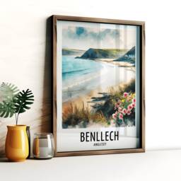 Benllech Travel Print - Watercolour Poster Design - Wall Artwork Anglesey UK Gifts Home Decor Art Gift Wales Painting Picture - thumbnail 2