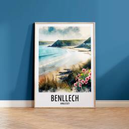 Benllech Travel Print - Watercolour Poster Design - Wall Artwork Anglesey UK Gifts Home Decor Art Gift Wales Painting Picture - thumbnail 1