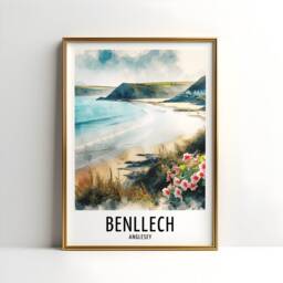 Benllech Travel Print - Watercolour Poster Design - Wall Artwork Anglesey UK Gifts Home Decor Art Gift Wales Painting Picture - thumbnail 3