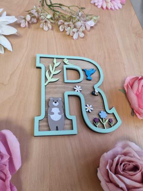Personalised Woodland Animal Letter Kids Room Decor, Wooden Name Sign - image 1