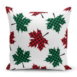 Christmas Cushion Covers With Red & Green Xmas Tree, Maple Leaves, Reindeers - Double Sided Printing On The Chenille Different Sizes - thumbnail 2