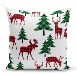 Christmas Cushion Covers With Red & Green Xmas Tree, Maple Leaves, Reindeers - Double Sided Printing On The Chenille Different Sizes - thumbnail 3