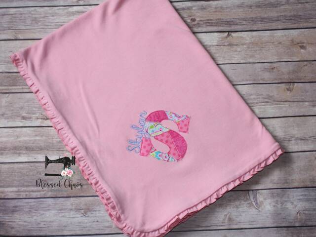 Monogram Baby Girl Pink Ruffle Cotton Blanket, Personalized Shower Gift, Monogrammed Gift - image 1