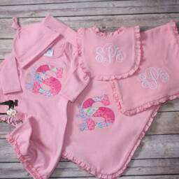 Monogram Baby Girl Pink Ruffle Cotton Blanket, Personalized Shower Gift, Monogrammed Gift - thumbnail 3