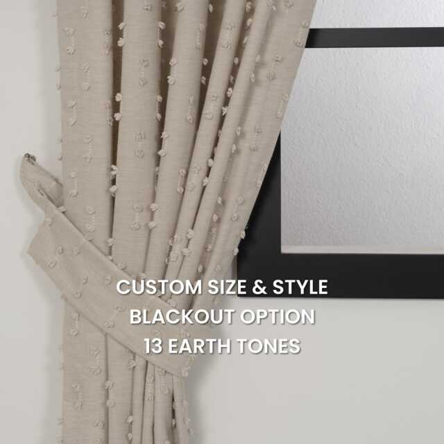 Cream Pom Curtains - Custom Linen Look Drapes With Blackout Option - image 1