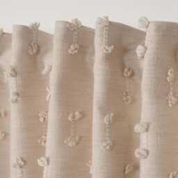 Cream Pom Curtains - Custom Linen Look Drapes With Blackout Option - thumbnail 3