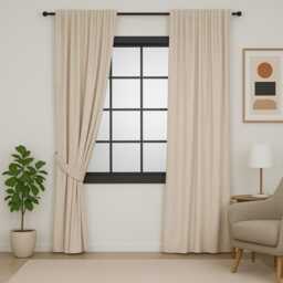 Cream Pom Curtains - Custom Linen Look Drapes With Blackout Option - thumbnail 2