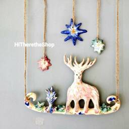 The Majestic White Stag Handmade Ceramic Wall Hanging. God, Purity, Grace, Wisdom, Regeneration, Enlighten, Christmas. Royal Stag. Pottery - thumbnail 2