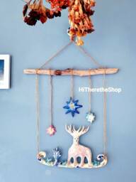 The Majestic White Stag Handmade Ceramic Wall Hanging. God, Purity, Grace, Wisdom, Regeneration, Enlighten, Christmas. Royal Stag. Pottery - thumbnail 1