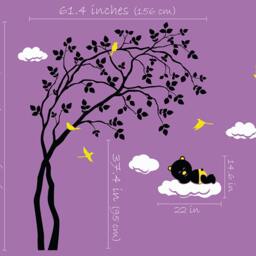 Nursery Tree Wall Decal, Bear Sleeping On Cloud, Baby Room Decor - thumbnail 2