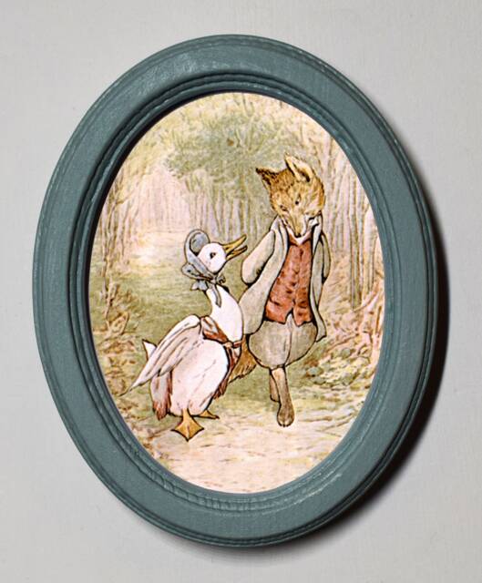 Beatrix Potter Oval Wooden Framed Nursery Picture, Wall Hanging, Home Decor Jemima With Foxy - image 1