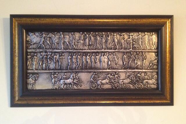 Handmade Bronze Bas Relief Plaque Ancient World Art Decor - 17.3x9.8 In - image 1