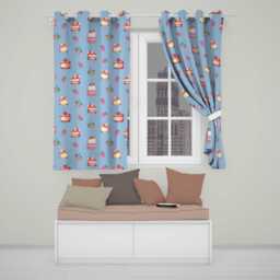 Cute Strawberry Cake Cherry Dessert Blue Sky Background Seamless Pattern Readymade Eyelet Ring Top Thermal 100% Blackout Curtains - thumbnail 1