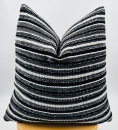 Black & White Striped Pillow Cover, Textured Cotton Wool Euro Sham - thumbnail 1