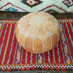 Stuffed Moroccan Leather Pouf, Pouf Ottoman, Handmade Floor Poof, Footstool, Ottoman Table, & Stools - thumbnail 2