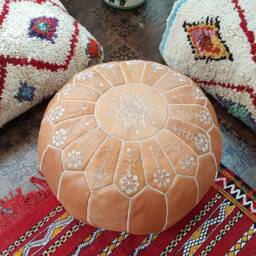 Stuffed Moroccan Leather Pouf, Pouf Ottoman, Handmade Floor Poof, Footstool, Ottoman Table, & Stools - thumbnail 4
