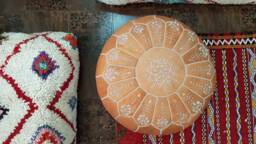 Stuffed Moroccan Leather Pouf, Pouf Ottoman, Handmade Floor Poof, Footstool, Ottoman Table, & Stools