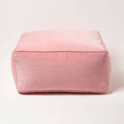 Luxury 100% Cotton Velvet Cube Pouffe Footstool, Modern Ottoman Foot Rest - Oeko-Tex Certified Lovingly Crafted in Beautiful Colours - thumbnail 3