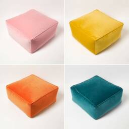 Luxury 100% Cotton Velvet Cube Pouffe Footstool, Modern Ottoman Foot Rest - Oeko-Tex Certified Lovingly Crafted in Beautiful Colours - thumbnail 2