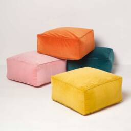 Luxury 100% Cotton Velvet Cube Pouffe Footstool, Modern Ottoman Foot Rest - Oeko-Tex Certified Lovingly Crafted in Beautiful Colours