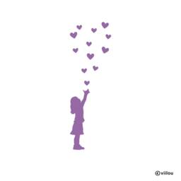 Wall Tattoo Girl With Hearts Silhouette Tattoos Nursery Stickers Baby Room Decals Children Illustration Kids Decor Pictures - thumbnail 1