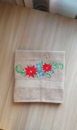 Beige Terry Towel With Embroidery Christmas Flower. A Gift For Your Favorite Friends