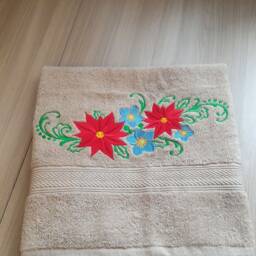 Beige Terry Towel With Embroidery Christmas Flower. A Gift For Your Favorite Friends - thumbnail 3