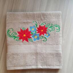 Beige Terry Towel With Embroidery Christmas Flower. A Gift For Your Favorite Friends - thumbnail 2