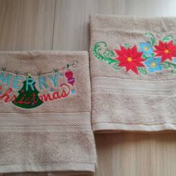 Beige Terry Towel With Embroidery Christmas Flower. A Gift For Your Favorite Friends - thumbnail 4