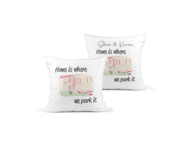 Personalised Caravan Cushion - Home Is Where We Park It Motorhome Campervan Caravanning Retirement Gift - image 1