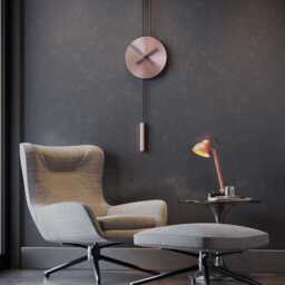 Copper Rose Gold Pendulum Wall Clock - Serenity, Luxury Dark Interior, Silent Modern Design - thumbnail 3
