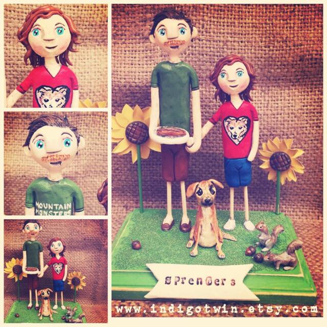 Custom Clay Couple & Dog Sculpture Personalized Folk Art Figurine - image 1