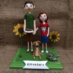 Custom Clay Couple & Dog Sculpture Personalized Folk Art Figurine - thumbnail 2