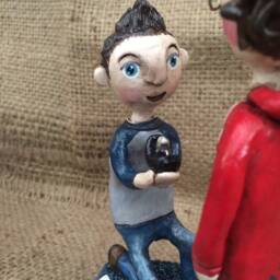 Custom Clay Couple & Dog Sculpture Personalized Folk Art Figurine - thumbnail 4