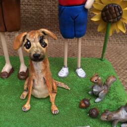 Custom Clay Couple & Dog Sculpture Personalized Folk Art Figurine - thumbnail 3