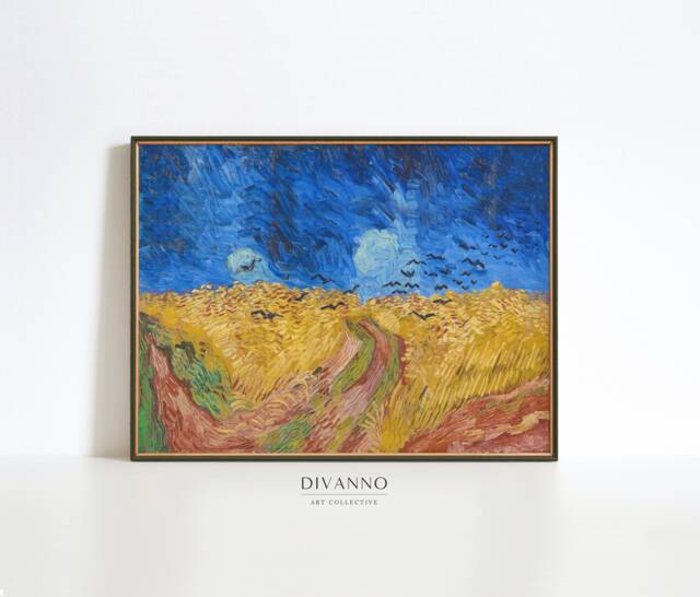 Van Gogh Field Of Wheat Gicl??e Print, Dutch Farmhouse Decor, Rural Landscape Poster, Blue Golden Canvas, Countryside Wheatfield Painting - image 1