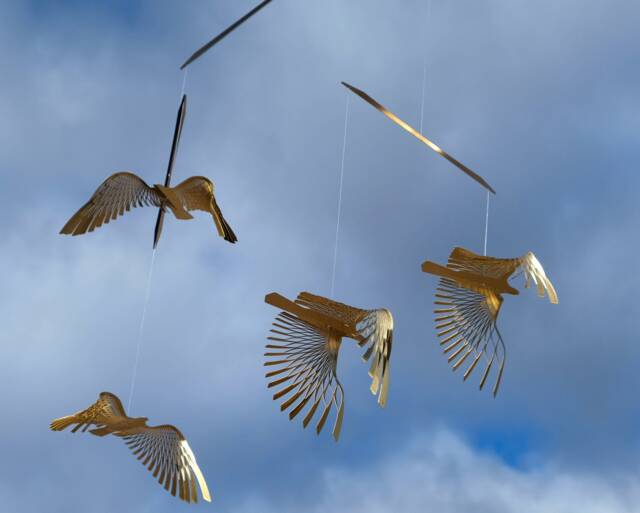 Brass Bird Mobile Kinetic Hanging Art Decor - image 1