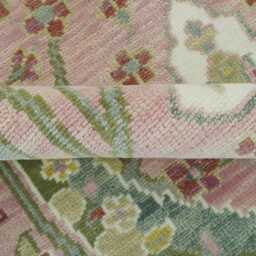 Hand-Knotted Wool Peacock Garden Rug Pink & Green Persian Design 10x14 - thumbnail 4