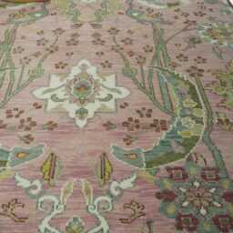 Hand-Knotted Wool Peacock Garden Rug Pink & Green Persian Design 10x14 - thumbnail 3