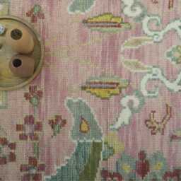Hand-Knotted Wool Peacock Garden Rug Pink & Green Persian Design 10x14 - thumbnail 2