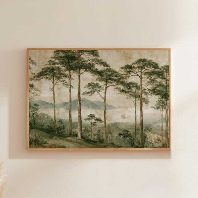 Pine Forest Poster, Woodland Path Print, Nature Wall Art, Paper - image 1